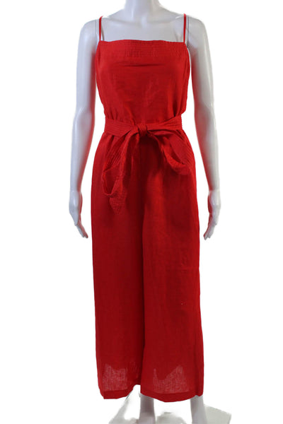 J Crew Women's Square Neck Spaghetti Straps Straight Leg Jumpsuirt Red Size 22