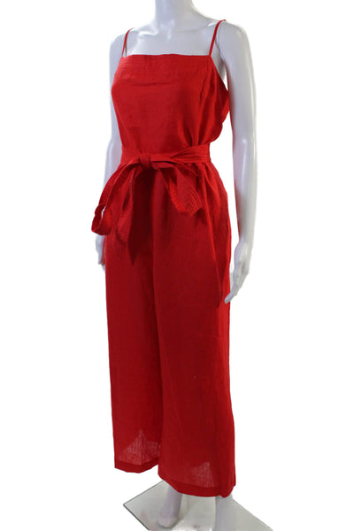 J Crew Women's Square Neck Spaghetti Straps Straight Leg Jumpsuirt Red Size 22