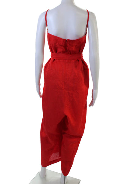 J Crew Women's Square Neck Spaghetti Straps Straight Leg Jumpsuirt Red Size 22