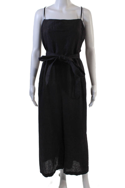 J Crew Womens Square Neck Spaghetti Straps Wide Leg Linen Jumpsuit Brown Size 22