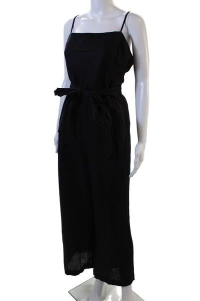 J Crew Womens Square Neck Spaghetti Straps Wide Leg Linen Jumpsuit Brown Size 22