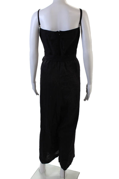 J Crew Womens Square Neck Spaghetti Straps Wide Leg Linen Jumpsuit Brown Size 22