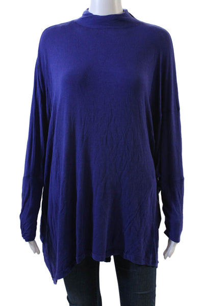 We The Free Women's Mock Neck Long Sleeves Basic T-Shirt Purple Size M
