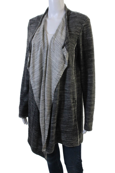 Eileen Fisher Womens Long Sleeve Open Front Cardigan Sweater Gray Cotton Small