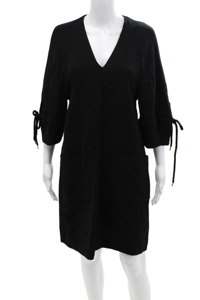 Lela Rose Women's V-Neck Short Sleeves Pockets Mini Dress Black Size 0