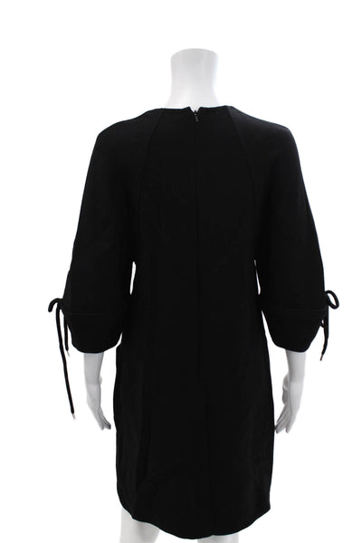 Lela Rose Women's V-Neck Short Sleeves Pockets Mini Dress Black Size 0