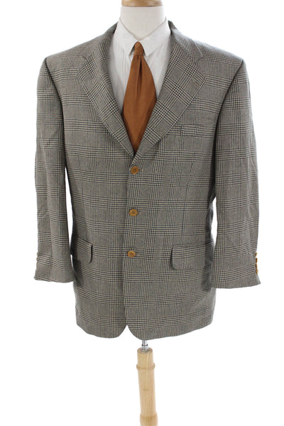 Oak Creek Mens Silk Plaid Three Button Blazer Beige Black Size 42 Regular