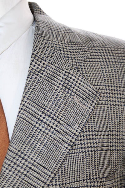 Oak Creek Mens Silk Plaid Three Button Blazer Beige Black Size 42 Regular