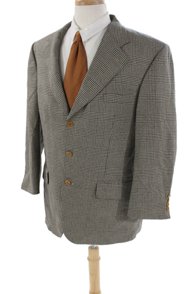 Oak Creek Mens Silk Plaid Three Button Blazer Beige Black Size 42 Regular