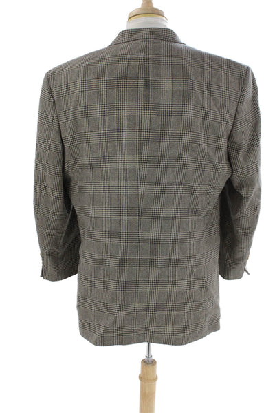 Oak Creek Mens Silk Plaid Three Button Blazer Beige Black Size 42 Regular