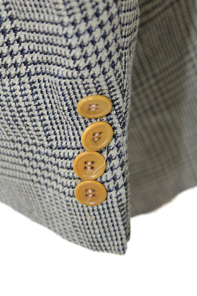 Oak Creek Mens Silk Plaid Three Button Blazer Beige Black Size 42 Regular
