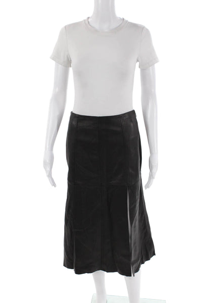 Intermix Women's Zip Closure Slit Hem Faux Leather Midi Skirt Black Size 2