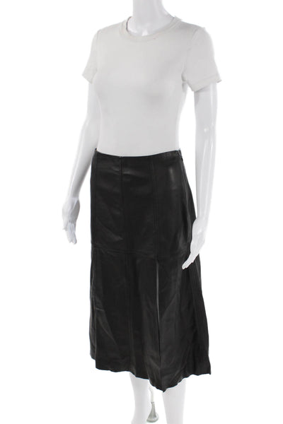 Intermix Women's Zip Closure Slit Hem Faux Leather Midi Skirt Black Size 2