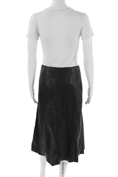 Intermix Women's Zip Closure Slit Hem Faux Leather Midi Skirt Black Size 2