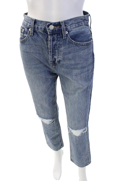 Pistola Womens Mid Rise Medium Wash Distressed Straight Jeans Blue Size 24