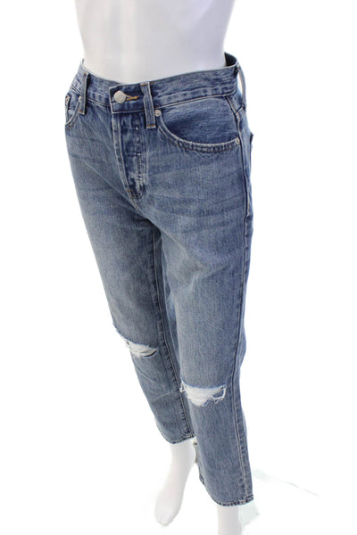 Pistola Womens Mid Rise Medium Wash Distressed Straight Jeans Blue Size 24