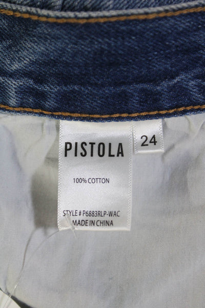 Pistola Womens Mid Rise Medium Wash Distressed Straight Jeans Blue Size 24