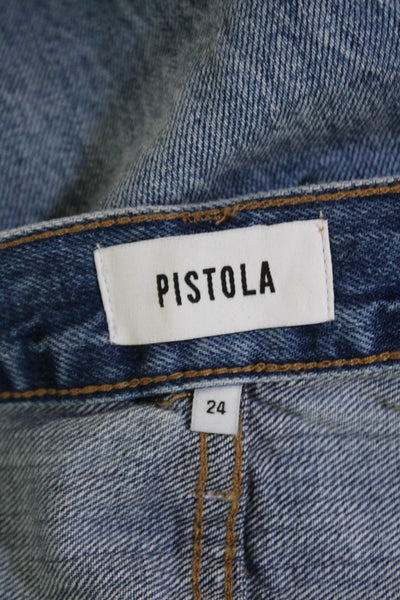 Pistola Womens Mid Rise Medium Wash Distressed Straight Jeans Blue Size 24