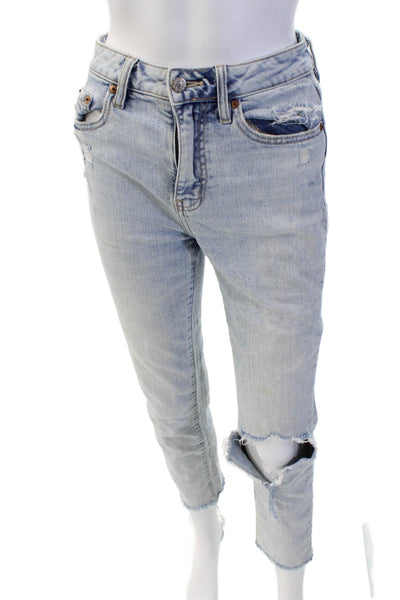 Daze Womens Light Wash High Rise Distressed Slim Straight Jeans Blue Size 24