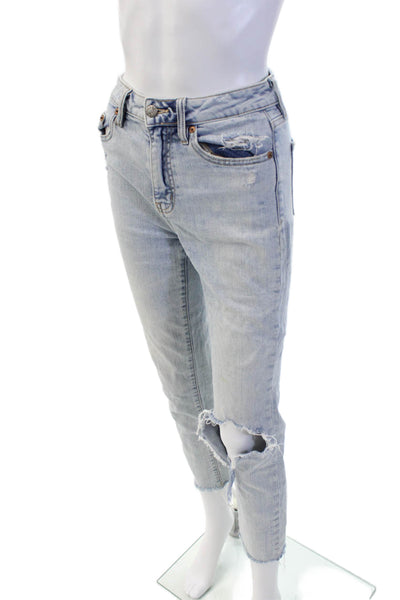 Daze Womens Light Wash High Rise Distressed Slim Straight Jeans Blue Size 24