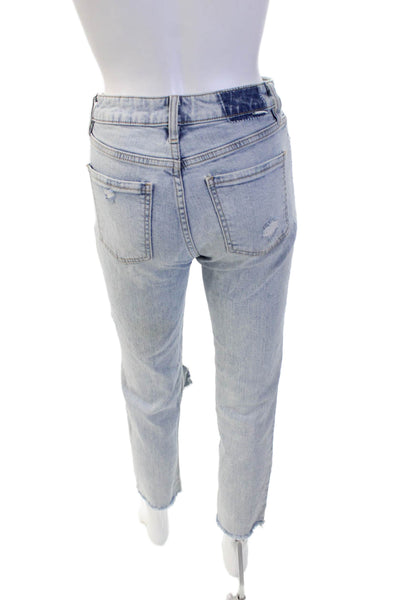Daze Womens Light Wash High Rise Distressed Slim Straight Jeans Blue Size 24