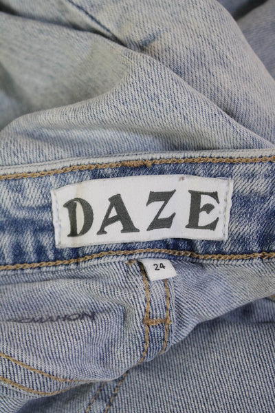Daze Womens Light Wash High Rise Distressed Slim Straight Jeans Blue Size 24