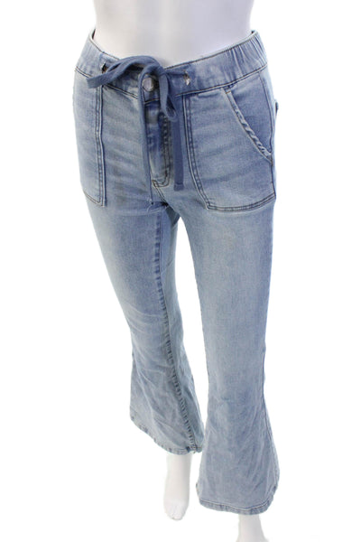 Risen Womens High Rise Drawstring Waist Flared Light Wash Jeans Blue Size 1