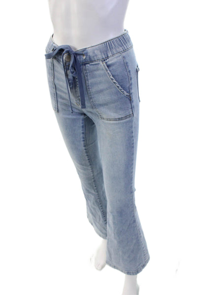 Risen Womens High Rise Drawstring Waist Flared Light Wash Jeans Blue Size 1