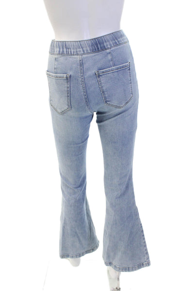 Risen Womens High Rise Drawstring Waist Flared Light Wash Jeans Blue Size 1