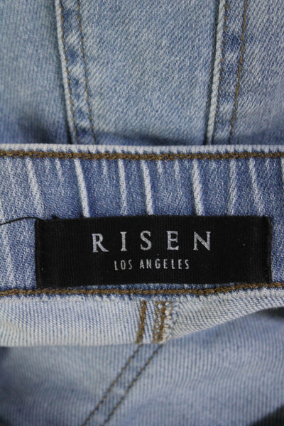 Risen Womens High Rise Drawstring Waist Flared Light Wash Jeans Blue Size 1