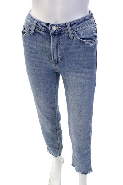 Just Black Denim Womens Raw Hem Mid Rise Straight Jeans Blue Size 24