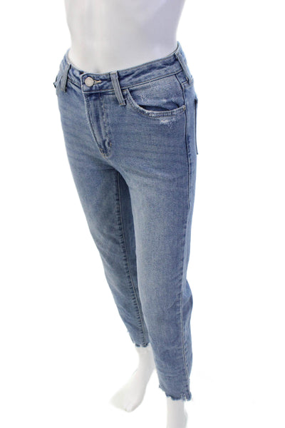 Just Black Denim Womens Raw Hem Mid Rise Straight Jeans Blue Size 24