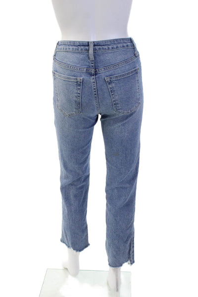 Just Black Denim Womens Raw Hem Mid Rise Straight Jeans Blue Size 24