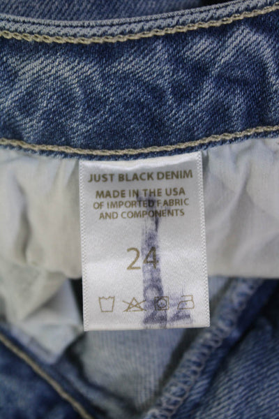 Just Black Denim Womens Raw Hem Mid Rise Straight Jeans Blue Size 24