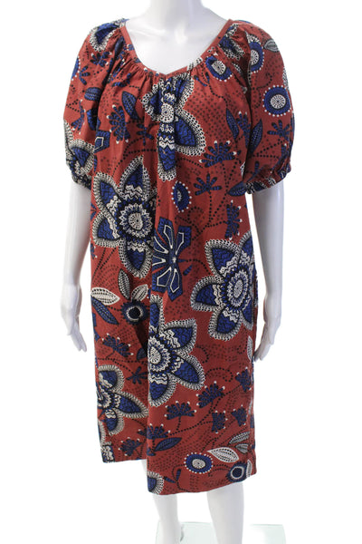 Sundry Womens Short Sleeve V Neck Abstract Dress Red Blue White Cotton Size 1