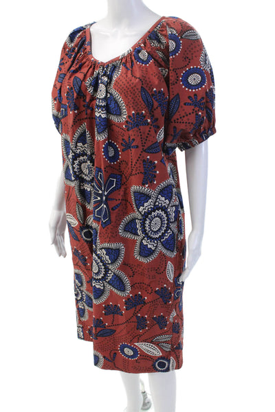 Sundry Womens Short Sleeve V Neck Abstract Dress Red Blue White Cotton Size 1