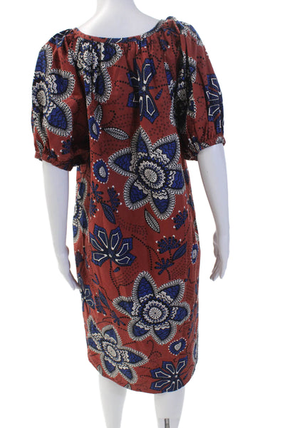 Sundry Womens Short Sleeve V Neck Abstract Dress Red Blue White Cotton Size 1