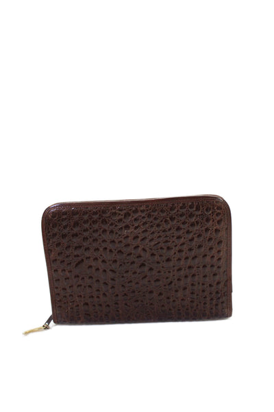 Sharif Womens Embossed Crocodile Zip Closure Organizer Folder Pouch Brown OS
