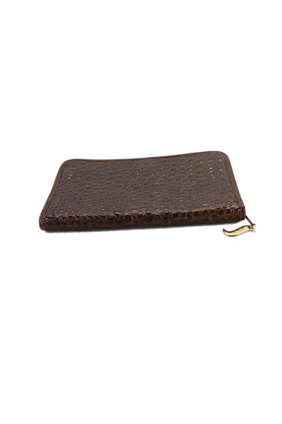 Sharif Womens Embossed Crocodile Zip Closure Organizer Folder Pouch Brown OS