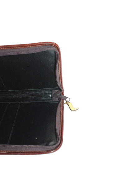 Sharif Womens Embossed Crocodile Zip Closure Organizer Folder Pouch Brown OS