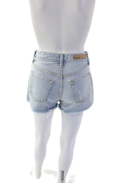 Grlfrnd Womens Button Fly Distressed Fringe Denim Shorts Blue Size 24