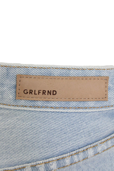Grlfrnd Womens Button Fly Distressed Fringe Denim Shorts Blue Size 24