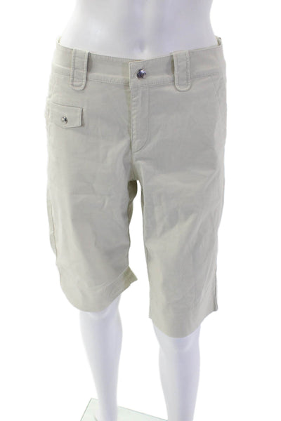 Bogner Womens Cotton Hook & Eye Zipped Flat Front Bermuda Shorts Beige Size 6