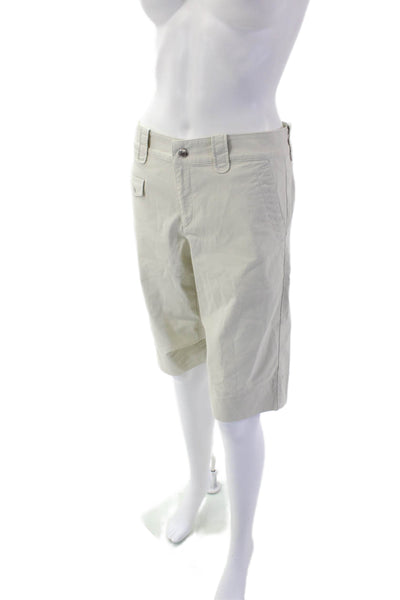 Bogner Womens Cotton Hook & Eye Zipped Flat Front Bermuda Shorts Beige Size 6