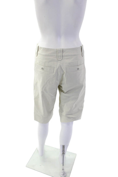 Bogner Womens Cotton Hook & Eye Zipped Flat Front Bermuda Shorts Beige Size 6