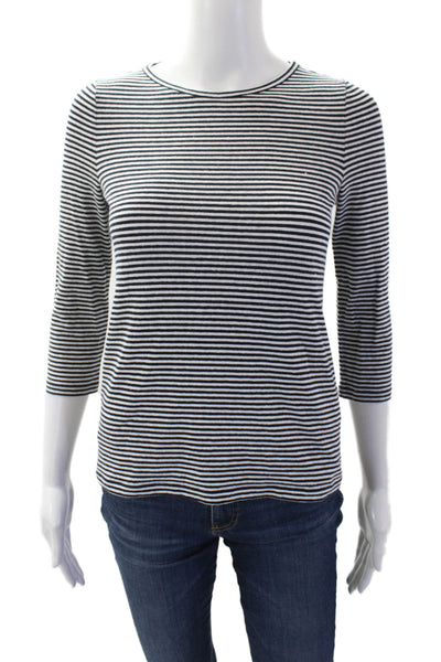Giorgio Armani Womens Linen Black Striped Print T-Shirt White Size EUR 38