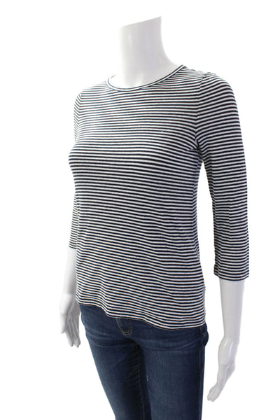 Giorgio Armani Womens Linen Black Striped Print T-Shirt White Size EUR 38