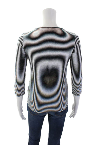 Giorgio Armani Womens Linen Black Striped Print T-Shirt White Size EUR 38