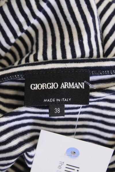Giorgio Armani Womens Linen Black Striped Print T-Shirt White Size EUR 38