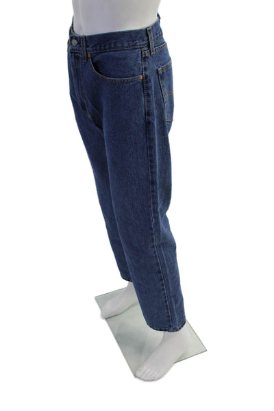 Levis Mens Cotton Dark Washed Buttoned Zipped Straight Jeans Blue Size EUR 35